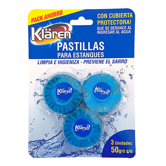 Pastilla Estanque Klaren Azul x 3 Unid